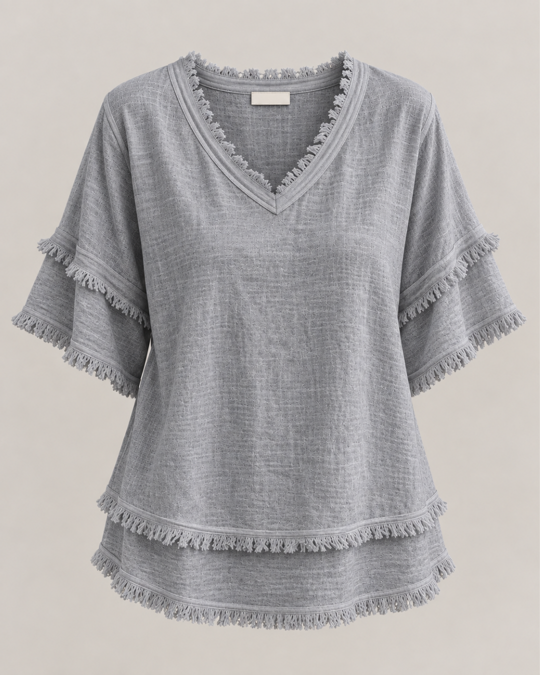 Sara | Vintage Frayed V-Neck Linen Top