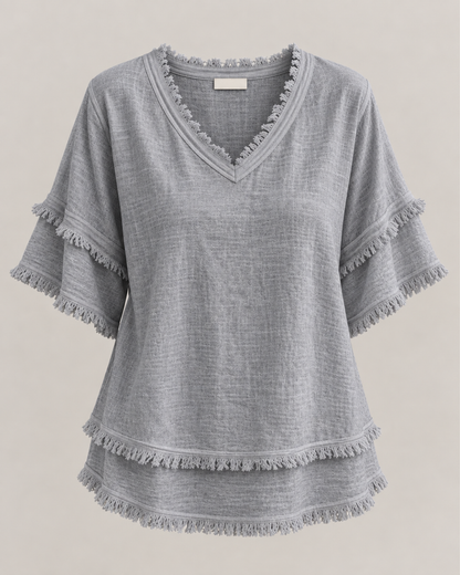 Sara | Vintage Frayed V-Neck Linen Top