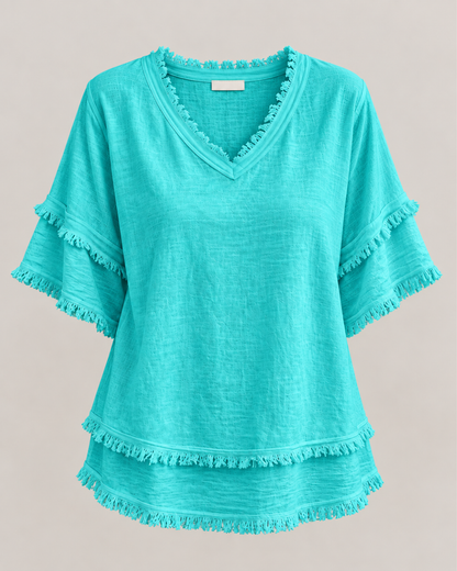 Sara | Vintage Frayed V-Neck Linen Top