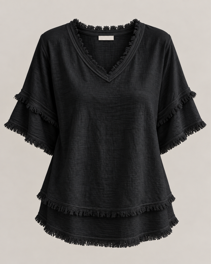 Sara | Vintage Frayed V-Neck Linen Top