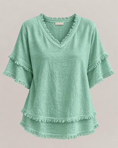 Sara | Vintage Frayed V-Neck Linen Top