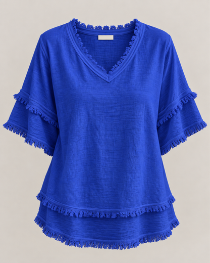 Sara | Vintage Frayed V-Neck Linen Top