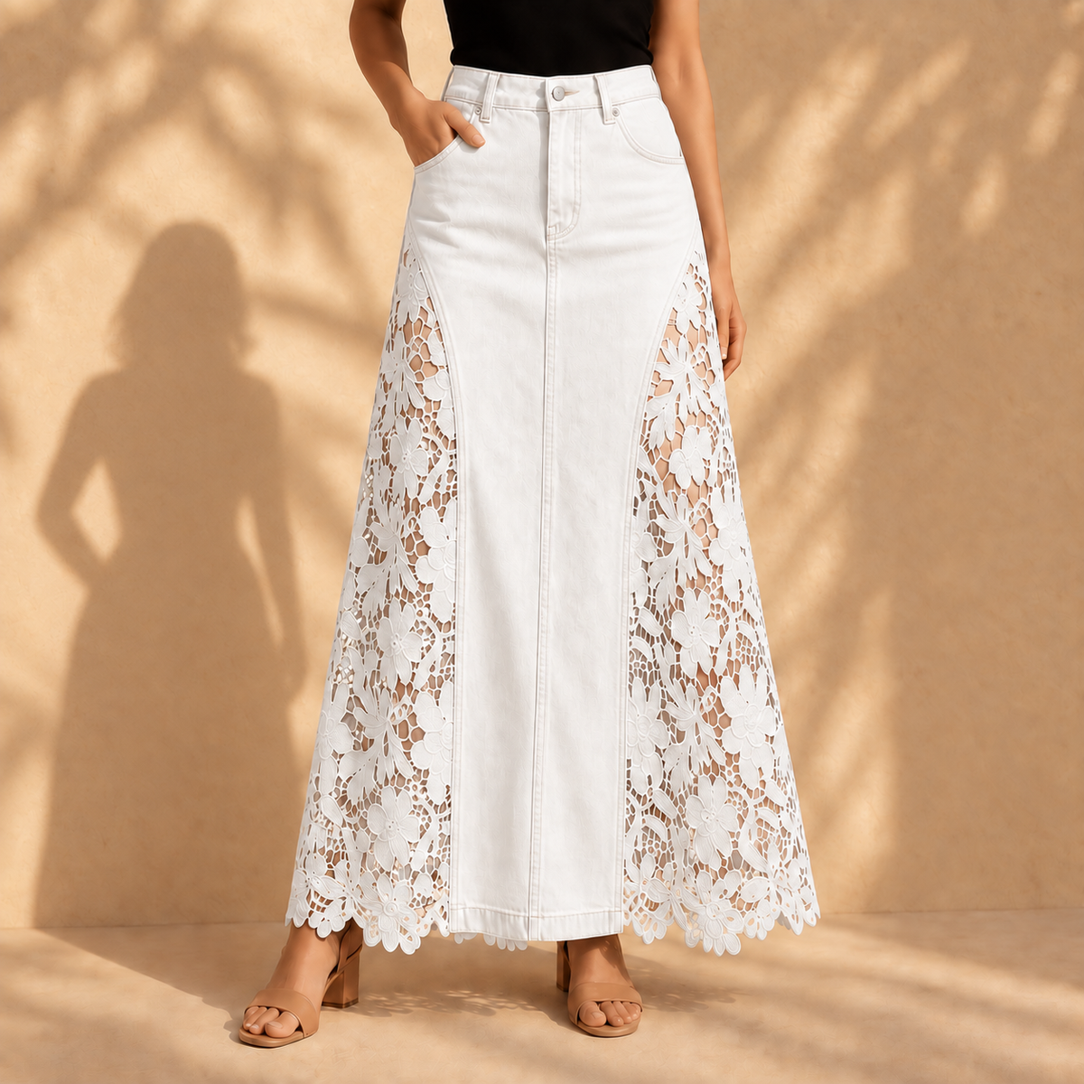 Paloma Lace Denim Maxi Skirt