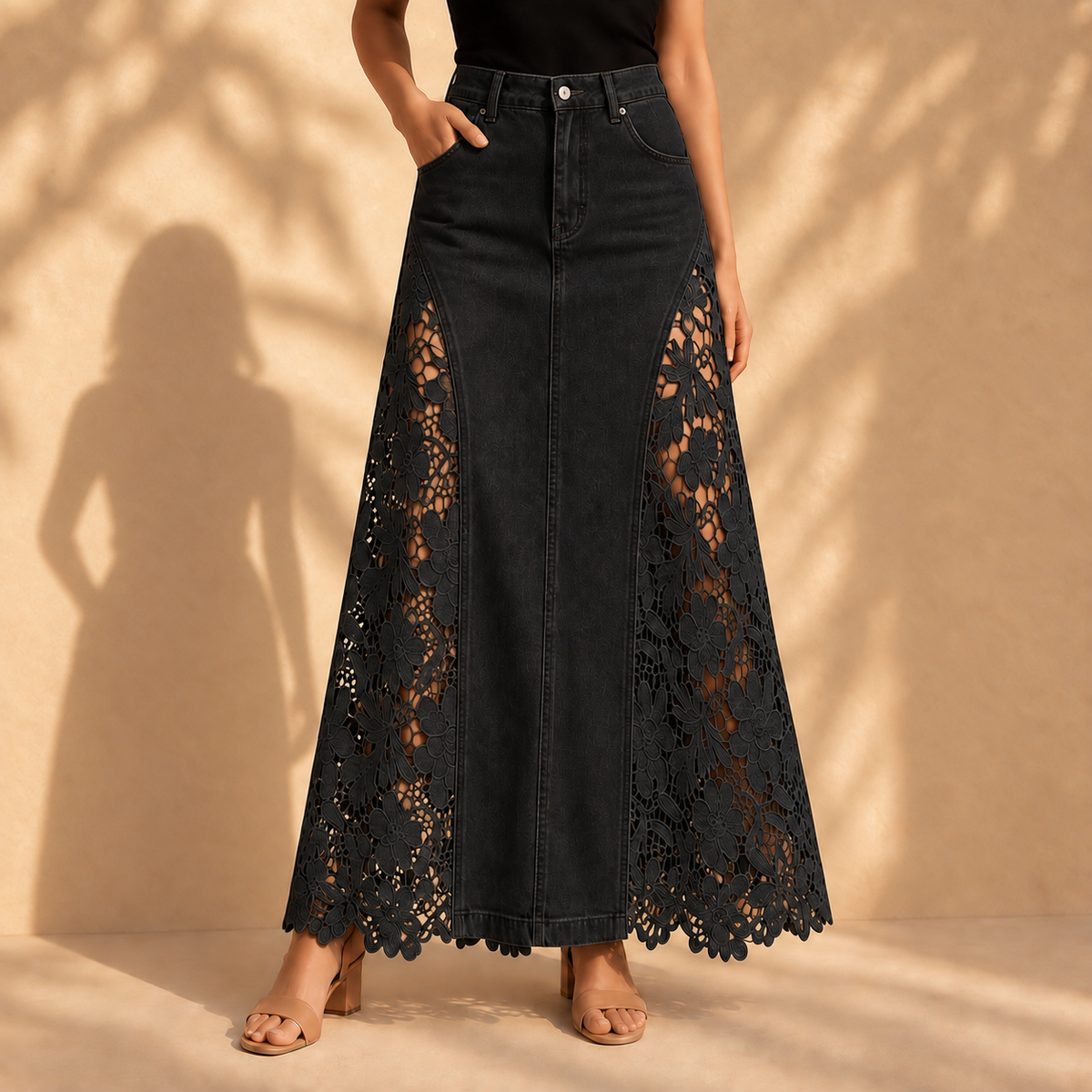 Paloma Lace Denim Maxi Skirt
