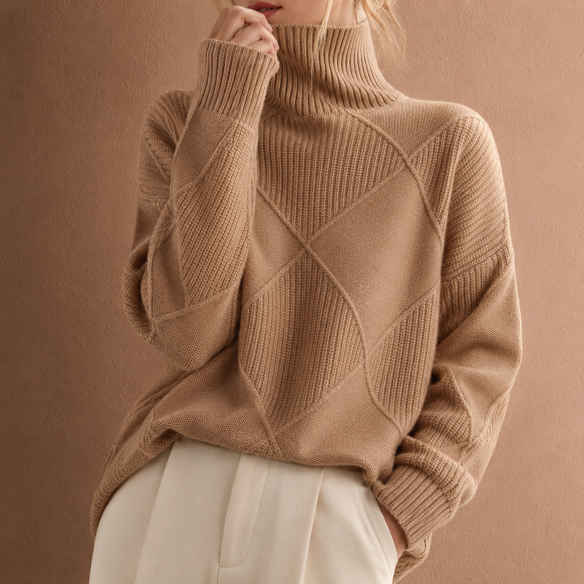 Luciana Diamond-Knit Turtleneck