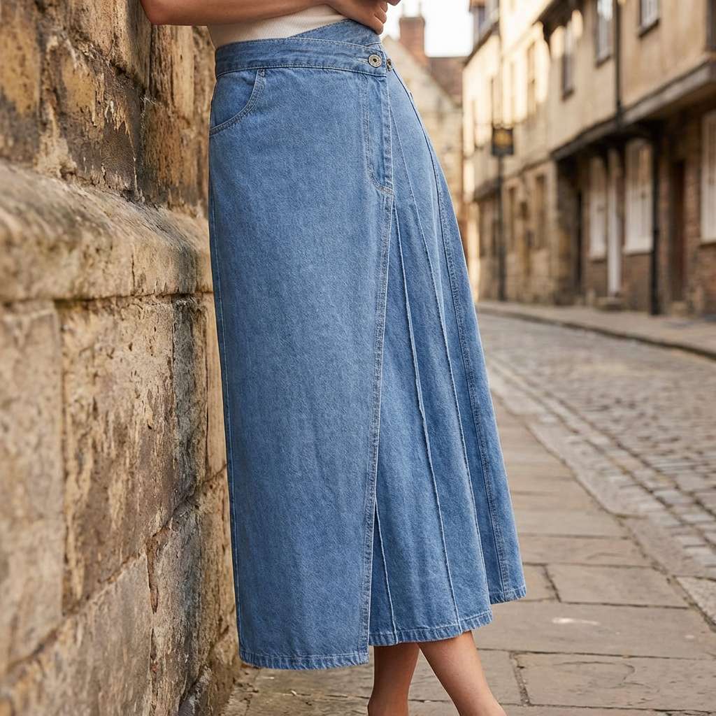 The Linea Wrap Denim Skirt