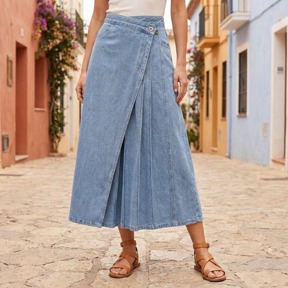 The Linea Wrap Denim Skirt