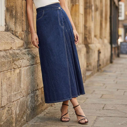The Linea Wrap Denim Skirt