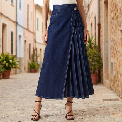The Linea Wrap Denim Skirt