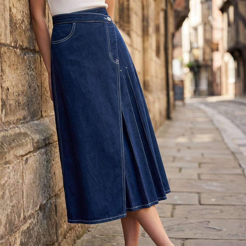 The Linea Wrap Denim Skirt
