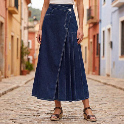 The Linea Wrap Denim Skirt