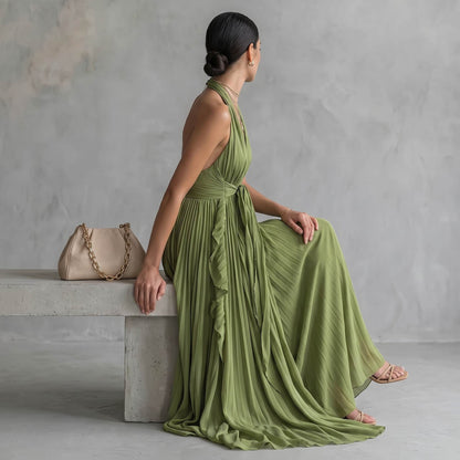 Halter Pleated Maxi Dress