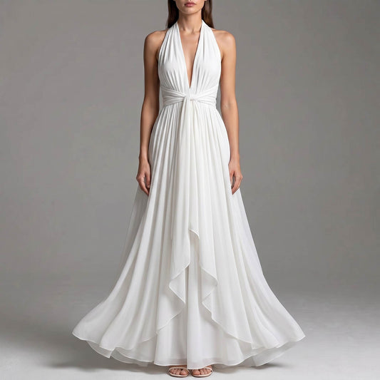 Halter Pleated Maxi Dress