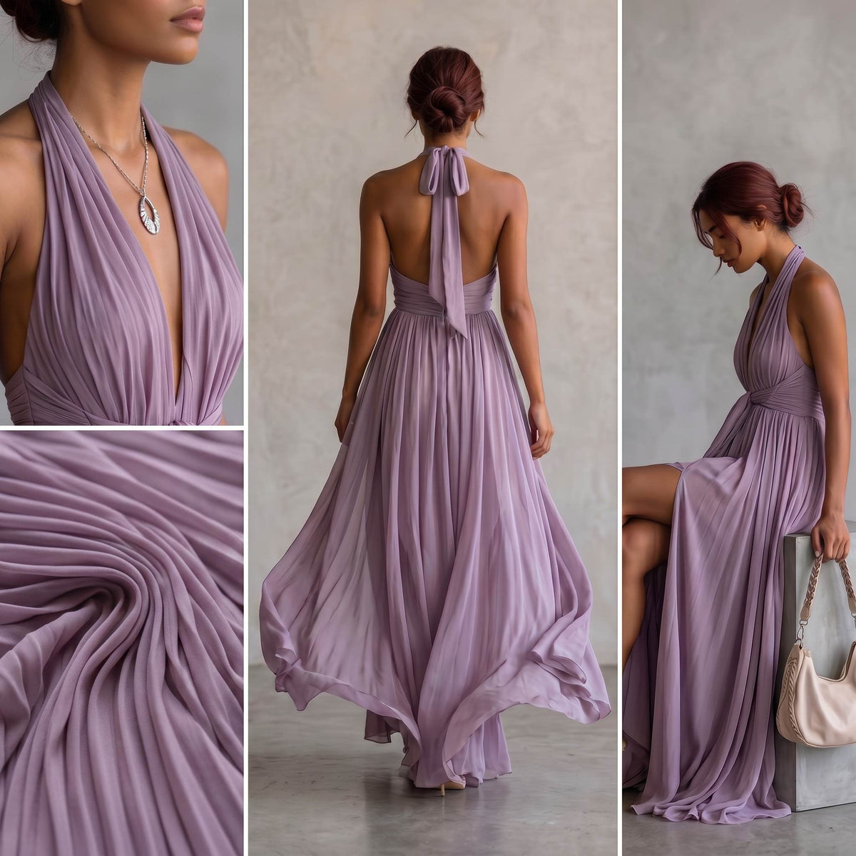Halter Pleated Maxi Dress