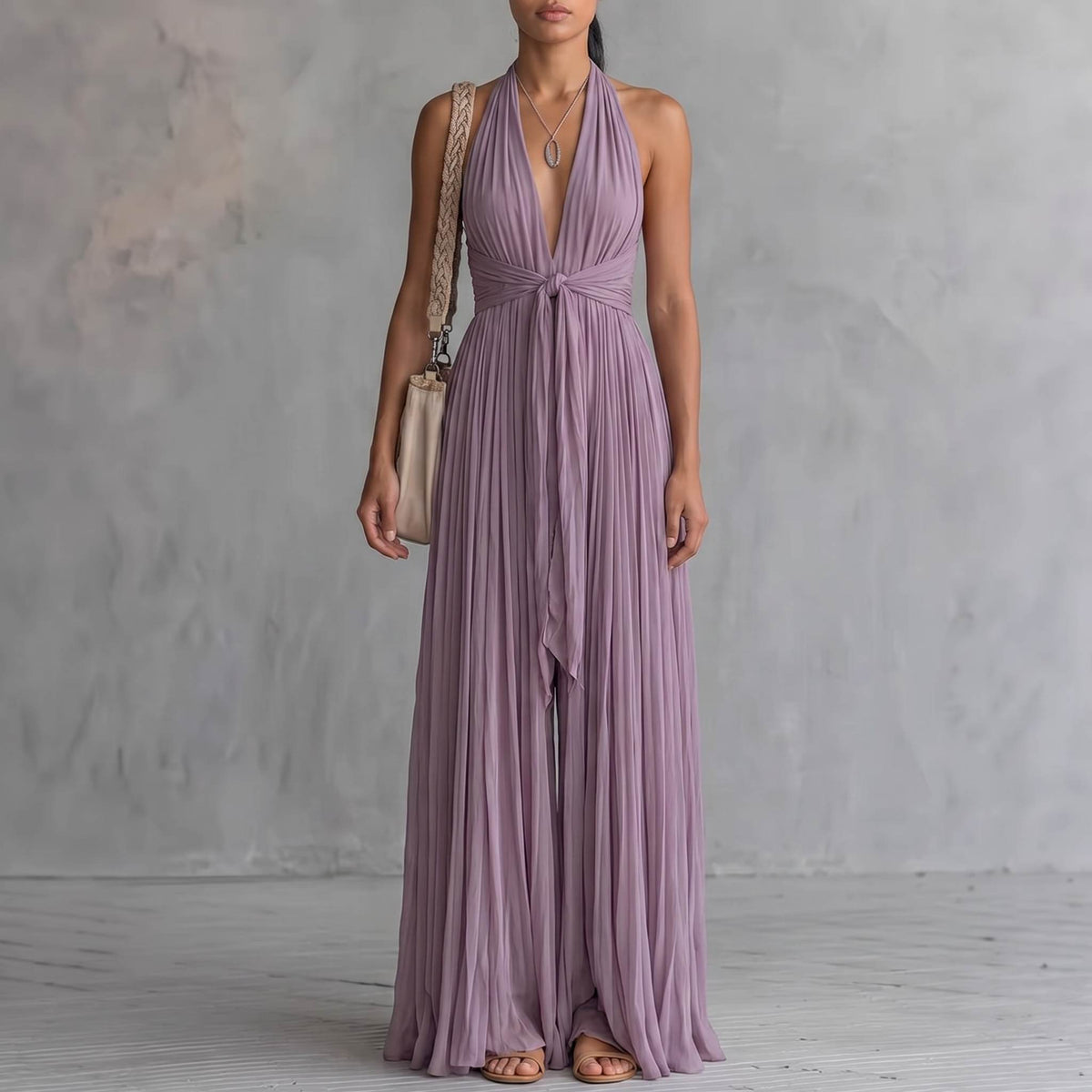 Halter Pleated Maxi Dress