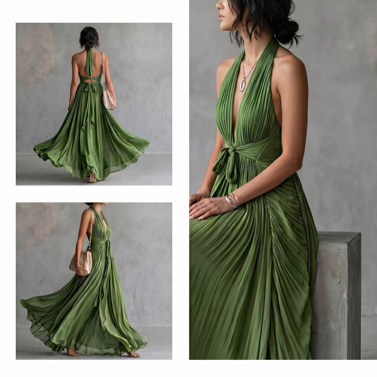 Halter Pleated Maxi Dress