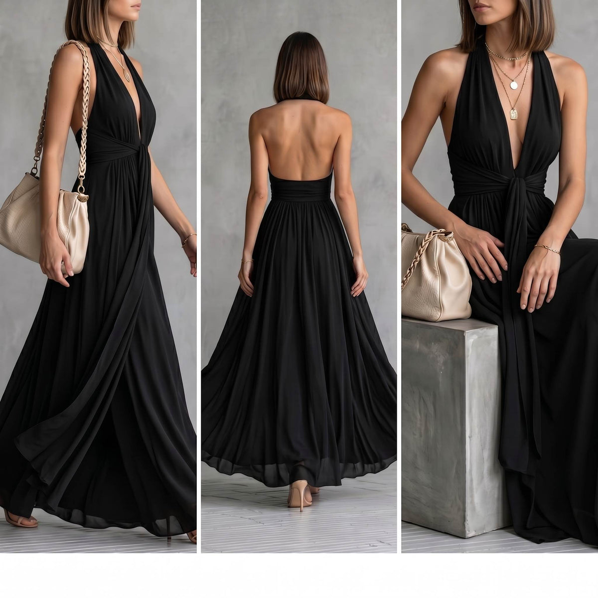 Halter Pleated Maxi Dress