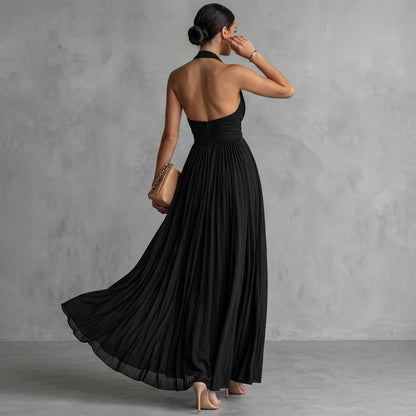 Halter Pleated Maxi Dress