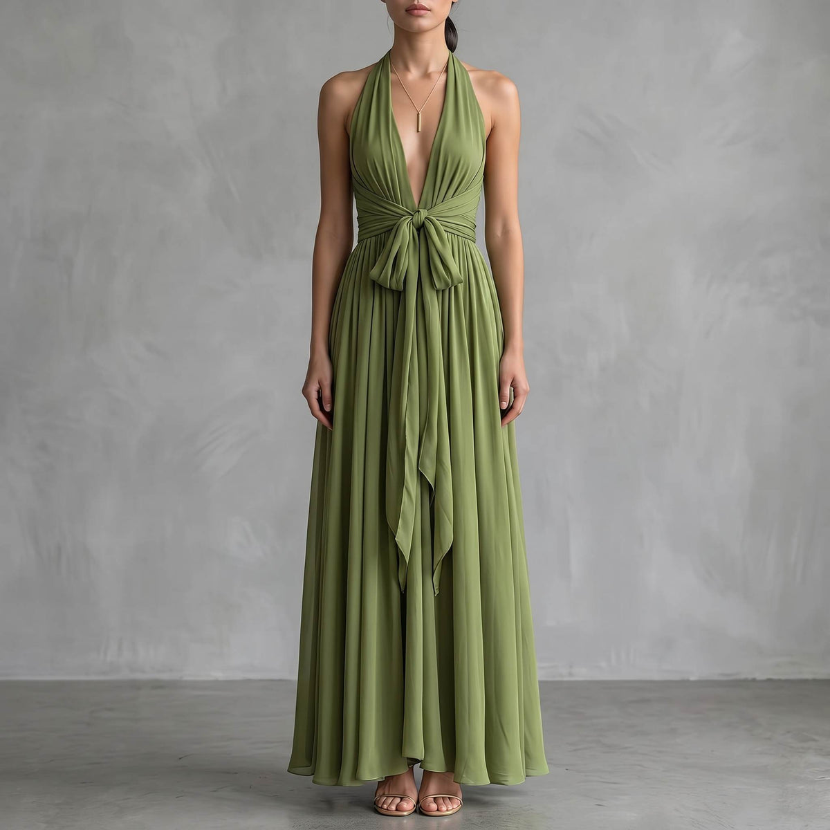 Halter Pleated Maxi Dress
