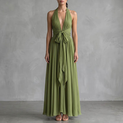 Halter Pleated Maxi Dress
