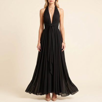 Halter Pleated Maxi Dress