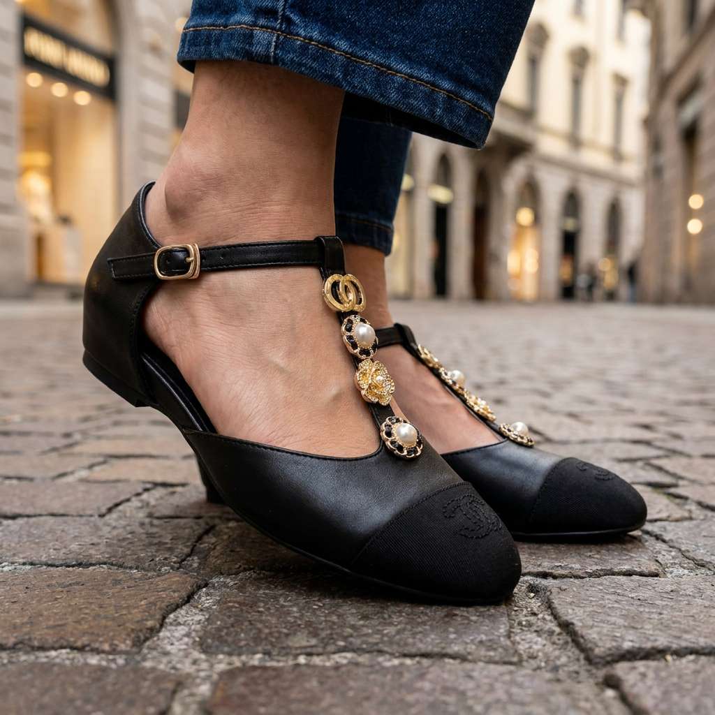 Rosalie Pearl T-Strap Flats