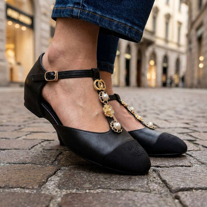 Rosalie Pearl T-Strap Flats