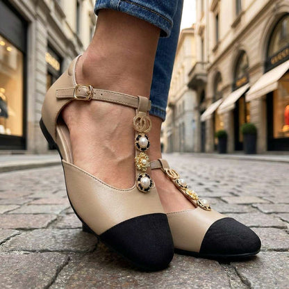 Rosalie Pearl T-Strap Flats