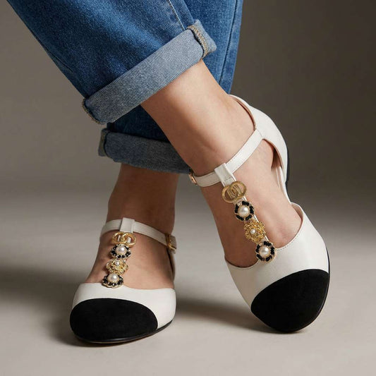 Rosalie Pearl T-Strap Flats