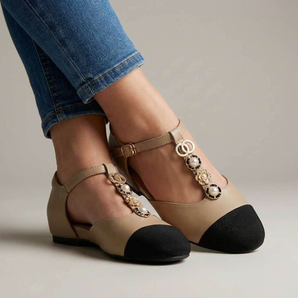 Rosalie Pearl T-Strap Flats