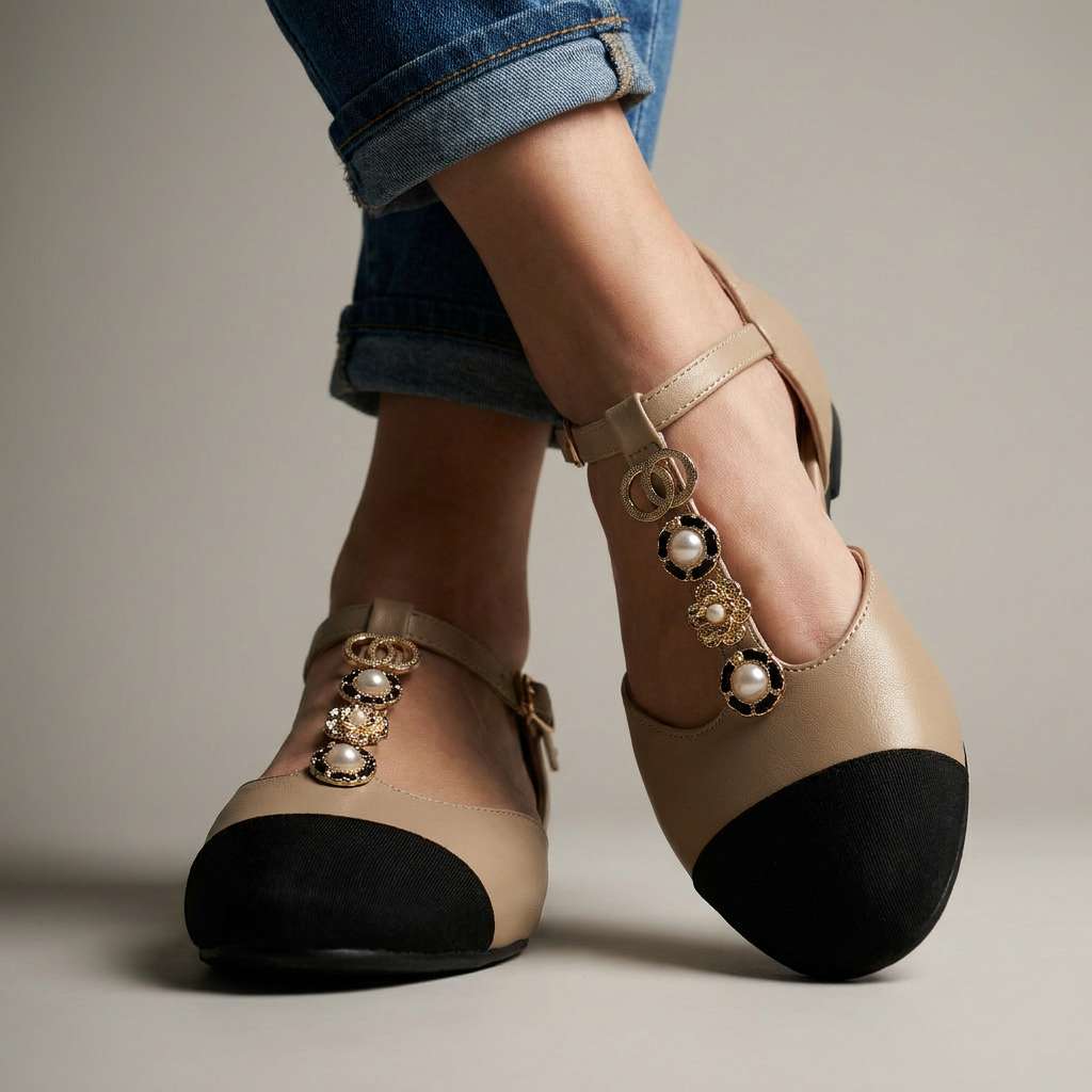 Rosalie Pearl T-Strap Flats